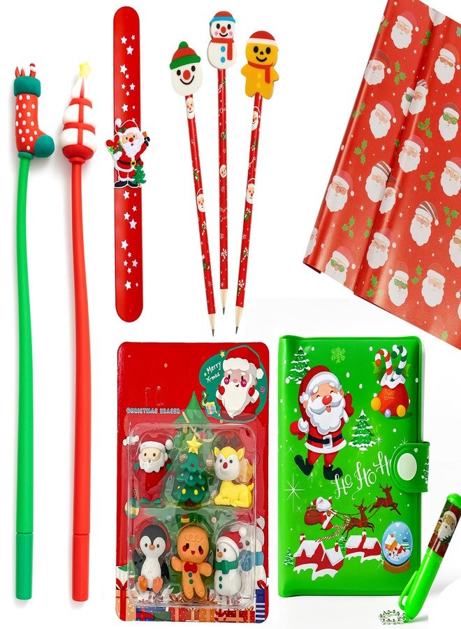 Kidology 6 Pcs. Christmas Stationery Gift Set for Kids - Holiday Pens, Pencils, Slap Band, Erasers, Santa Diary & Gift Wrap | Random Festive Colors & Designs - Image 1